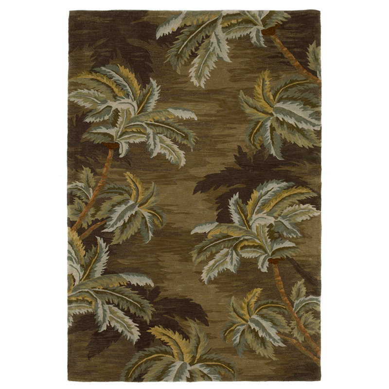 Bay Isle Home Murray Floral Handmade Tufted Wool Moss Area Rug